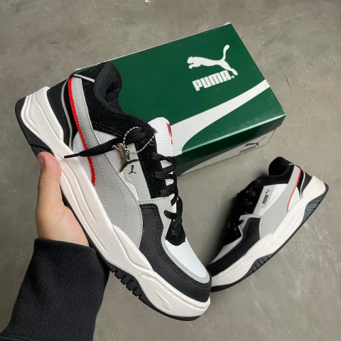 Tênis PM Park Lifestyle Preto Cinza e Vermelho