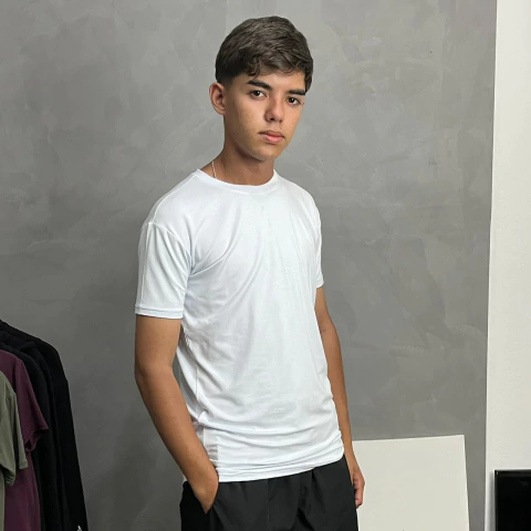 Camiseta Viscolycra Branco com Elastano Masculino