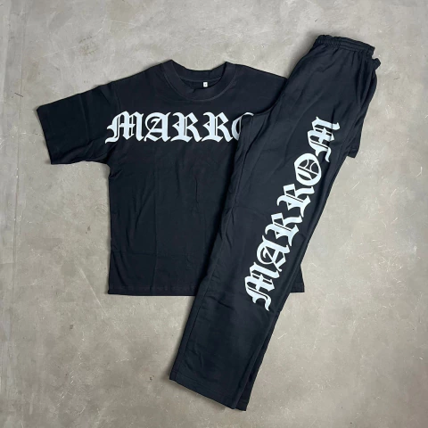 Conjunto "Old London" Calça Moletom e Camiseta Oversized Preto