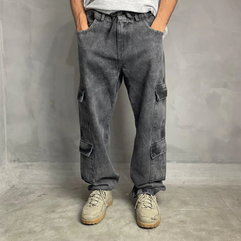 Calça Cargo Jeans Estonada 8 Bolsos