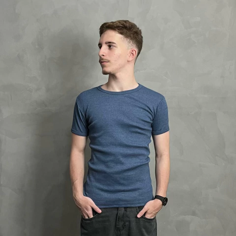 Camiseta Canelada Azul Baby Look Masculino