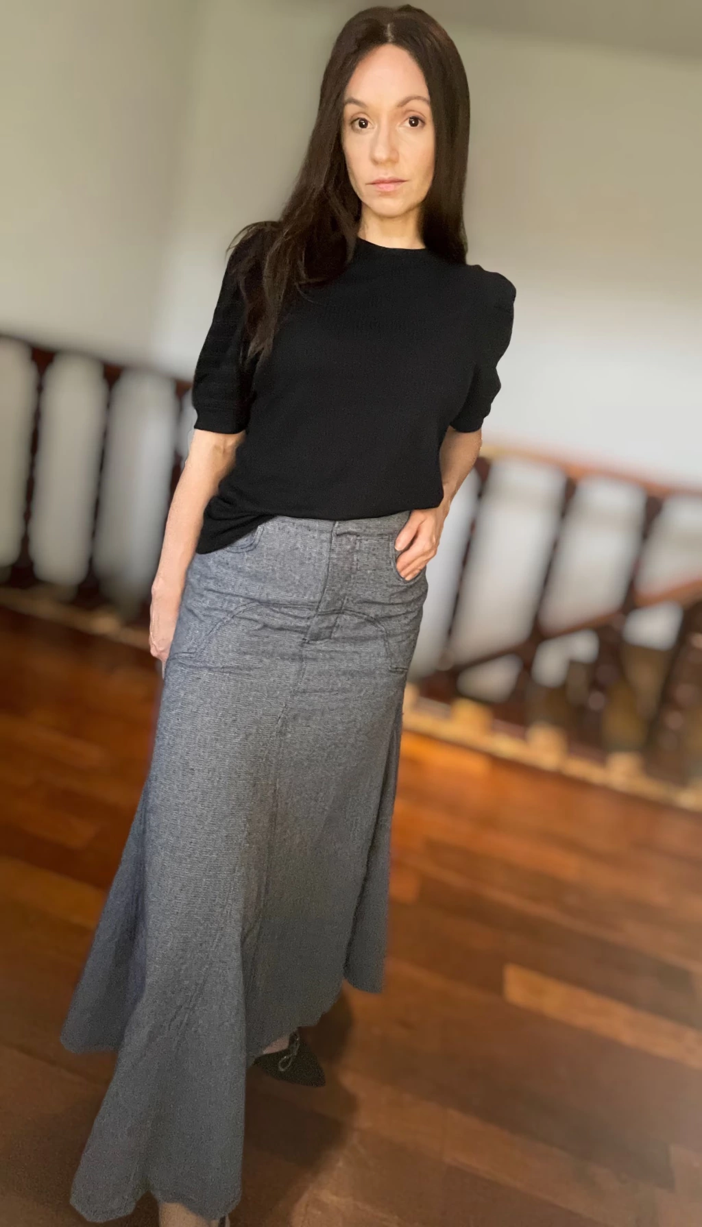 Saia Midi Jeans Tropical Linen LA CHOCOLÊ