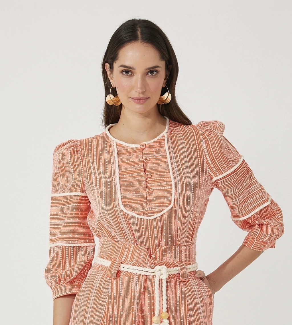 Blusa Bianca Bordada 100% Algodão Laranja Rosa Dahlia