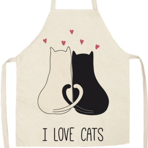Delantales de cocina con estampados de gatitos, resistentes y funcionales, ideales para Karens que cocinan con estilo. Multicolor fondo blanco. Dos gatitos blanco y negro. Love.