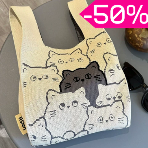 Bolsa de tela resistente con diseño de michis impresos, ideal para toda ocasión. Con descuento.