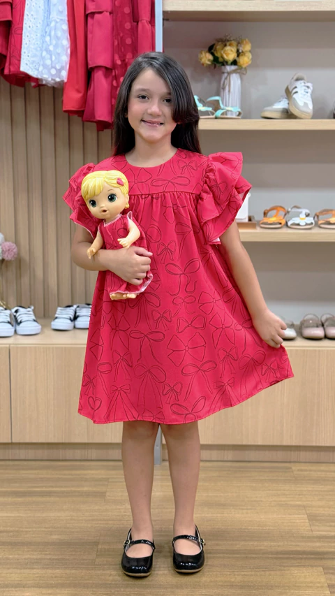 Vestido Frufru Laços vermelhos + roupinha boneca - comprar online