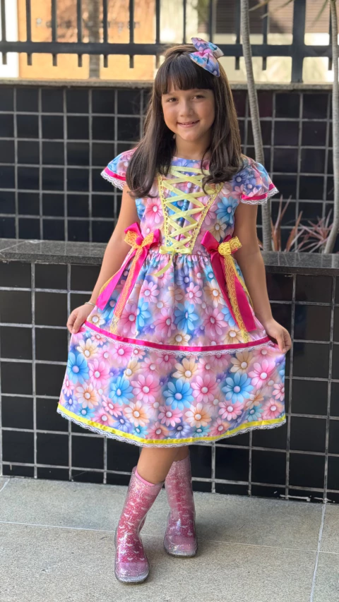 Vestido Junino Floral 3D + laço de cabelo - comprar online