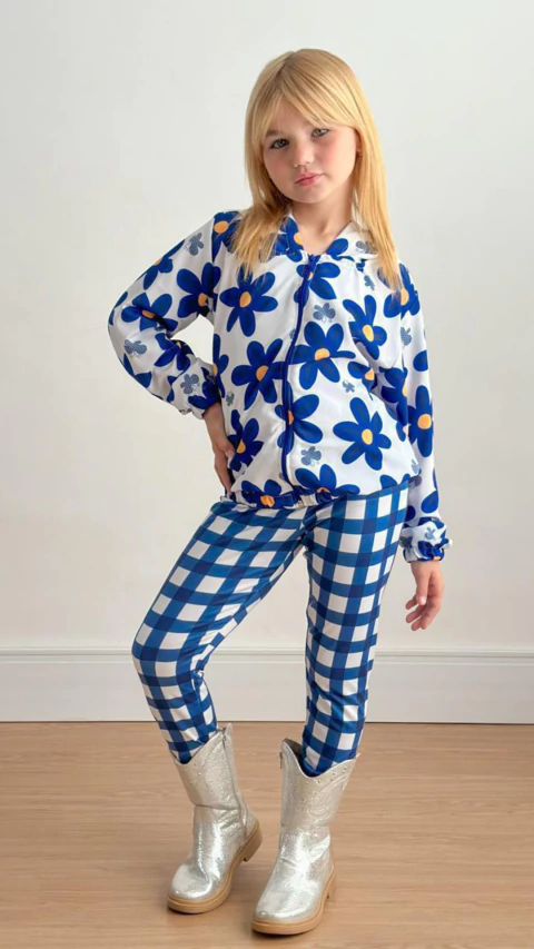 Conjunto Corta vento Flores Azul - comprar online