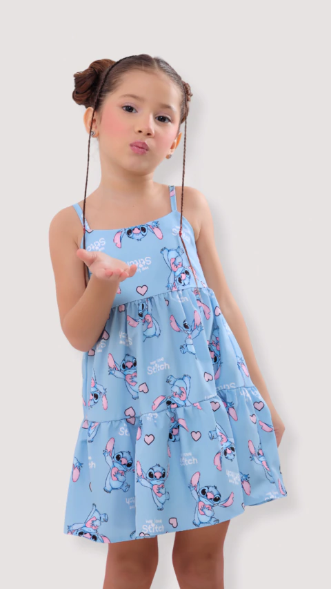Vestido Isabela Stitch azul (curto, confira as medidas) - comprar online