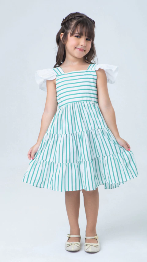 Vestido Perola listrado verde - em tricoline - comprar online