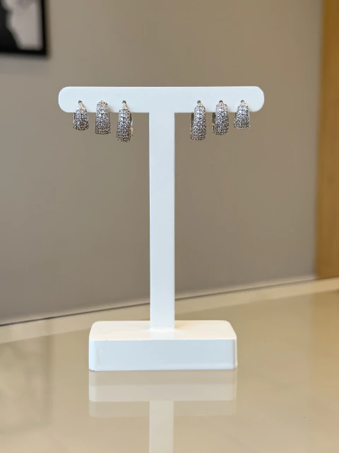 Trio Argola Click Cravejado - Folheado