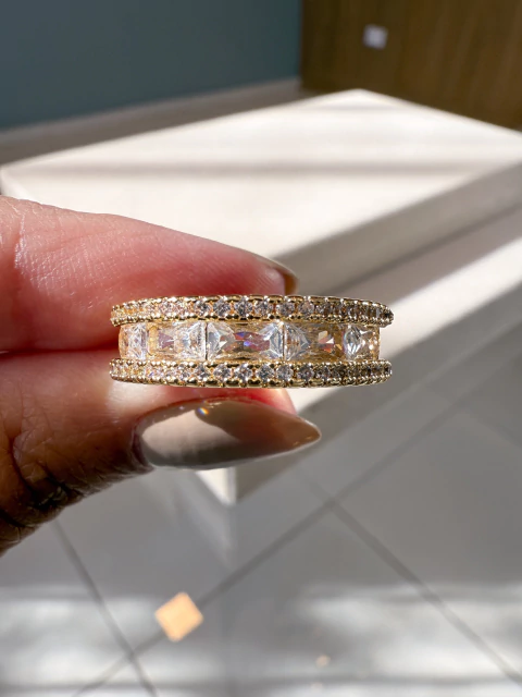 Anel Cravejado 2 Pedras Ajustável - Folheado - comprar online