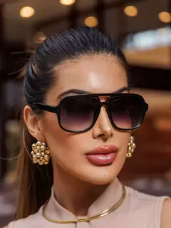 LIANA | Óculos de Sol Aviador Retangular em Acetato – Lentes Degradê - Preto Clássico