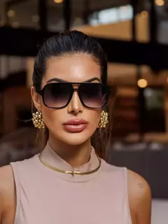 LIANA | Óculos de Sol Aviador Retangular em Acetato – Lentes Degradê - Preto Clássico na internet