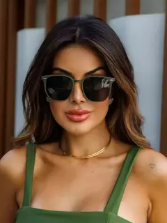 ELEONORA | Óculos de Sol Retangular - Acetato - Verde