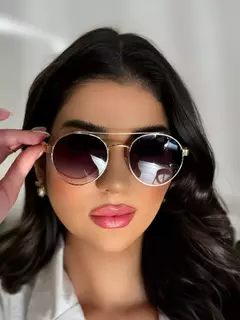 ANASTACIA | Óculos de Sol Redondo – Metal e Acetato - Dourado com Preto - Lamel Glasses