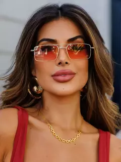 HAWAI | Óculos de Sol Retangular Degradê – Metal Dourado com Rosa Glam - Lamel Glasses