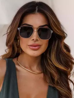 LIANA | Óculos de Sol Aviador Retangular em Acetato – Lentes Pretas - Transparente - comprar online