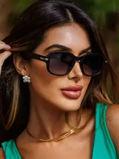 ISABELA | Óculos de Sol Retangular – Acetato - Preto Fosco - comprar online