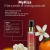 Imagem promocional do perfume capilar MyKiss da MyPhios, destacando o frasco do produto ao lado de flores brancas e uma laranja, com descrição das notas olfativas e características marcantes da fragrância.
