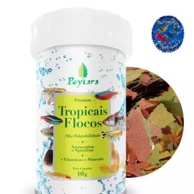 Ração Poytara Tropicais Flocos Aquários Peixes Coloração 10g