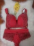 conjunto vermelho bordado alça almofadada especial renda sobreposta fecho triplo calcinha fio-dental duplo renda antialérgica