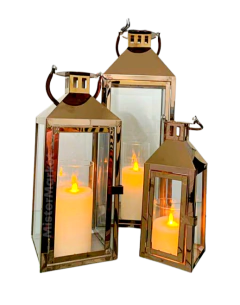 Set X3 Fanales Cobre Metal Porta Velas Faroles Deco Zen Zn