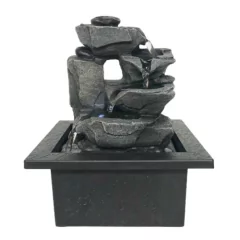 Fuente De Agua Chica Piedras Cascada Luz Led 21cm Deco
