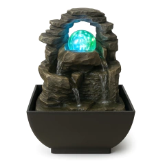 Fuente De Agua Chica Cascada Esfera + Luz Led Piedra 17cm Tm Piedra