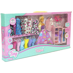 Muñeca Tiny Fashion Con Accesorios Ropa Zapatos Ropero Sb