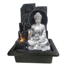 Fuente De Agua Grande 40cm Buda Plata 4 Caídas Zen Deco Tm