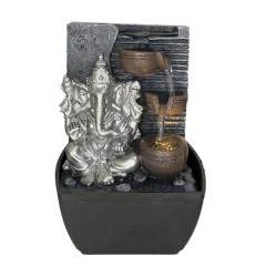 Fuente De Agua Chica Ganesha Tres Vasijas + Luz Led 18cm