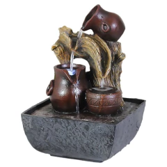 Fuente De Agua Mediana 25cm Cascada Luz Jarrones Zen Deco Tm Marrón