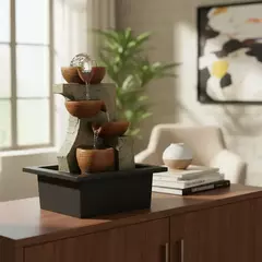 Fuente De Agua Mediana 27cm Cuencos Luz Led Deco Interior Zn Marrón en internet