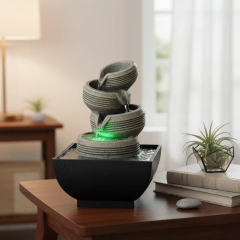 Fuente De Agua 18cm Cascada Luz Led Cuencos Simil Piedra Zn Gris en internet
