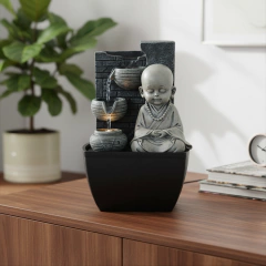 Fuente De Agua Chica 18cm Cascada Niño Buda Deco Zen Tm Gris - comprar online