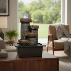 Fuente de Agua Mediana 26cm Cuencos Cascada Esfera Led Zen Tm Gris Oscuro - comprar online