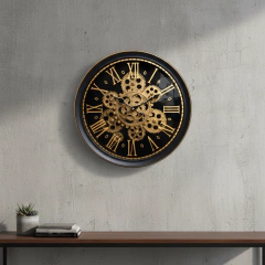 Reloj De Pared 35cm + Engranajes Movimiento Moderno Deco Zn Dorado Negro - comprar online