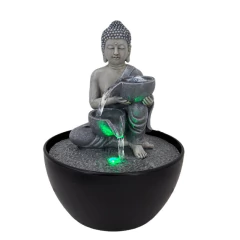 Fuente De Agua Chica Cascada Buda Cuencos 18cm Decoracion Tm Gris Oscuro