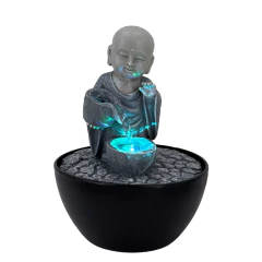 Fuente De Agua Chica Cascada 17cm Niño Buda Cuenco Deco Tm Gris Oscuro
