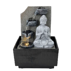 Fuente De Agua Chica Cascada 17cm Buda Zen Led Deco Tm Gris