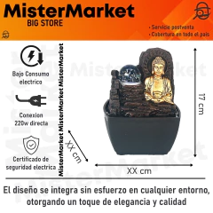 Fuente De Agua Chica Cascada 17cm Buda Zen Led Esfera Deco Dorado en internet