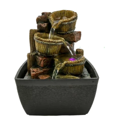 Fuente De Agua Chica Cascada 18cm Cuencos Led Deco Tm Marrón