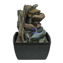 Fuente De Agua Chica Cascada 18cm Simil Piedras Led Deco Tm Marrón