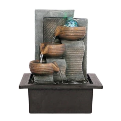Fuente de Agua Mediana 26cm Cascada Vasija Simil Piedra Led Zen Tm Gris