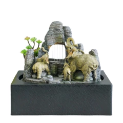 Fuente De Agua Mediana 26cm Elefantes Cascada Piedra Led Tm Gris