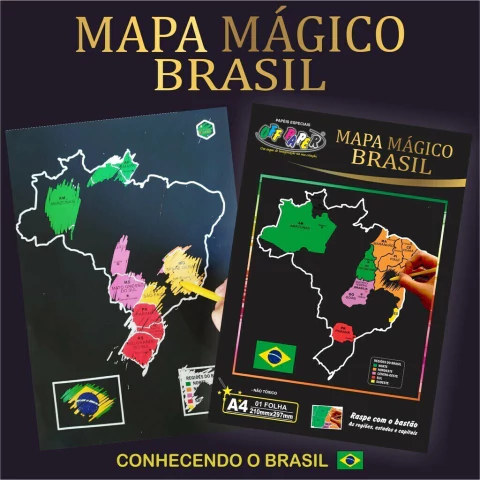 Mapa do Brasil Mágico A4 com 1 folha e 1 bastão