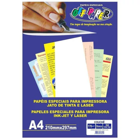 Papel Couchê Branco A4 170g C/50 folhas