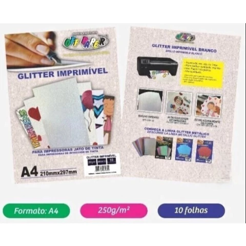 Papel Glitter Imprimível 250g 10F Off Paper LANÇAMENTO!!