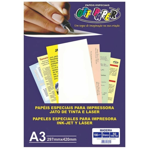 Papel Madeira Off Paper A3 180g 50 Folhas Branco